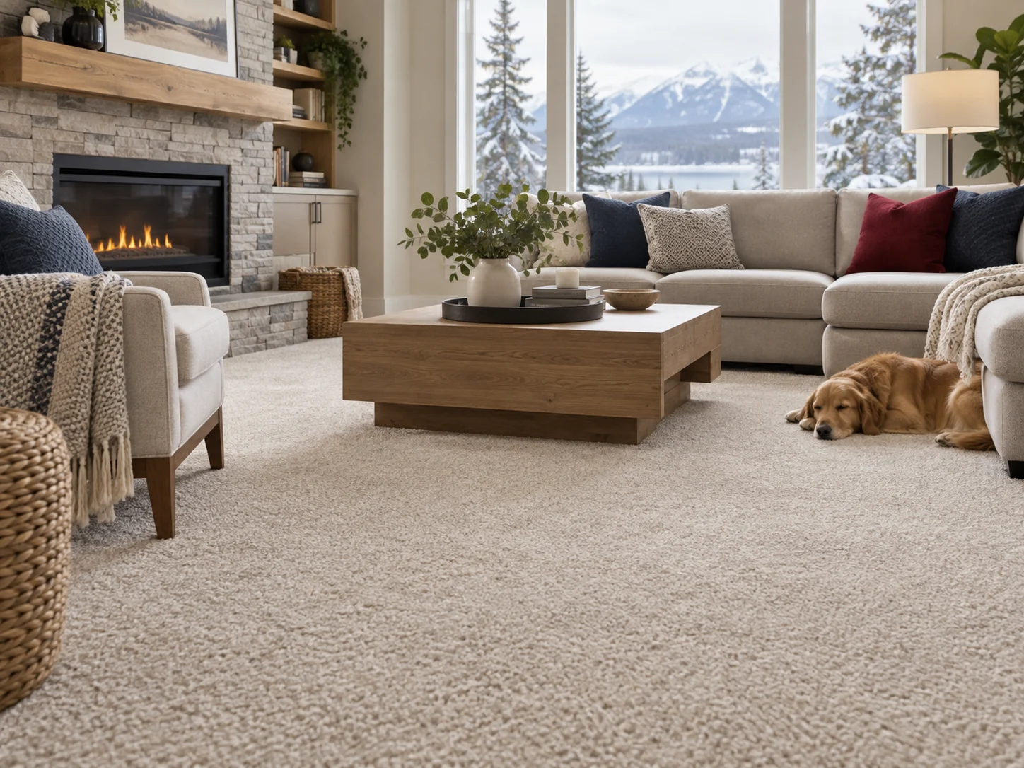 Soft neutral carpet in a comfortable contemporary living room