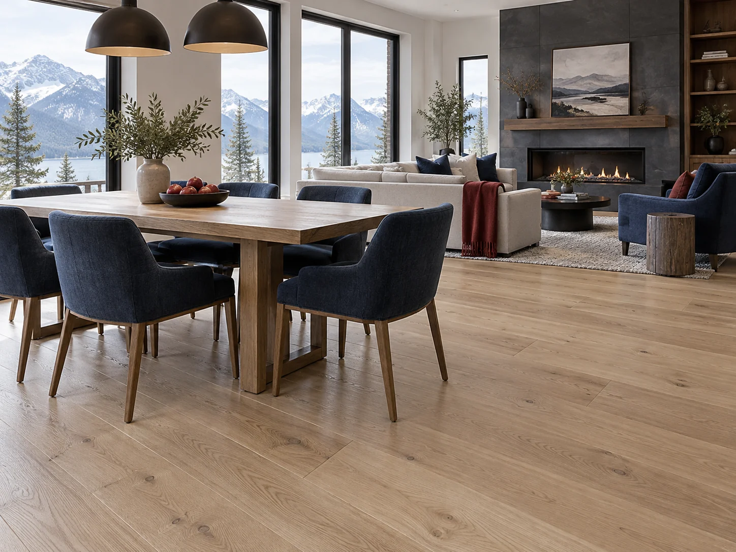 Warm natural hardwood flooring in a modern home